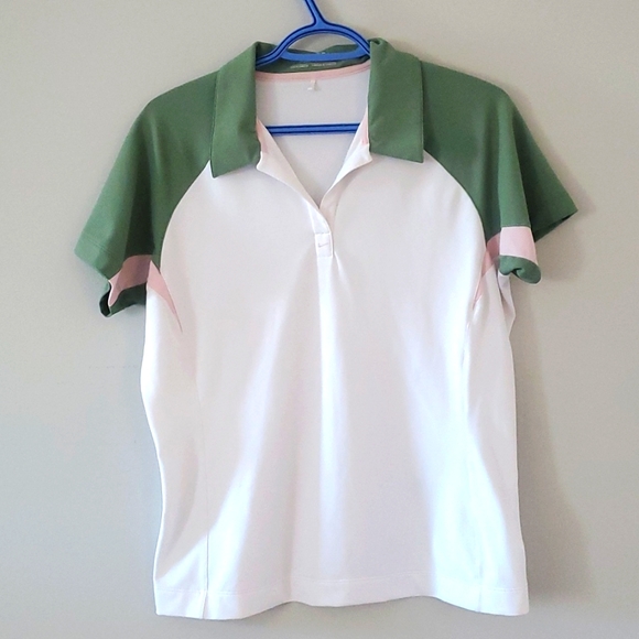 Nike Tops - NIKE GOLF Women's Dri Fit Collared ⛳️ Golf Shirt. White, olive green and pink.